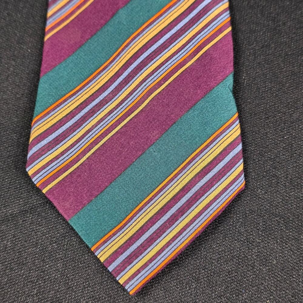 CHARLES JOURDAN Men's Tie Teal Purple Orange Blue Multi-Stripe Silk